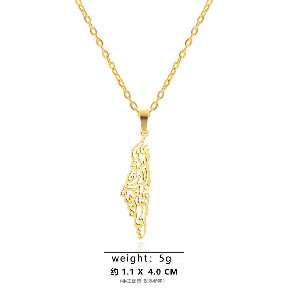 Al-Aqsa Mosque Pendant Necklace Geometric Map Chain Jewelry Gift Accessories for Women Men