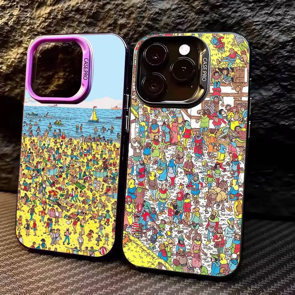 

G-Game Wheres W-WallyS Waldo Phone Case For iPhone17,16,15,14,13,12,11 Plus,Pro Max Colored Silver Plated Inside Cover