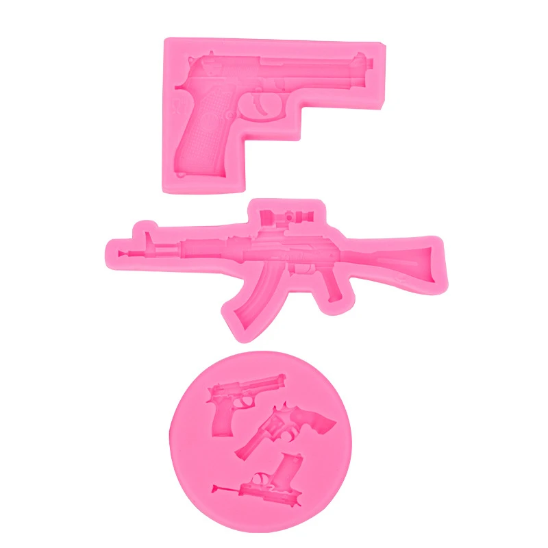 Embossed 3D Gun Shape Silicone Biscuit Chocolate Mold Pistol Toy Pastry Epoxy Resin Mold Kitchen for Cake DIY Baking Accessories