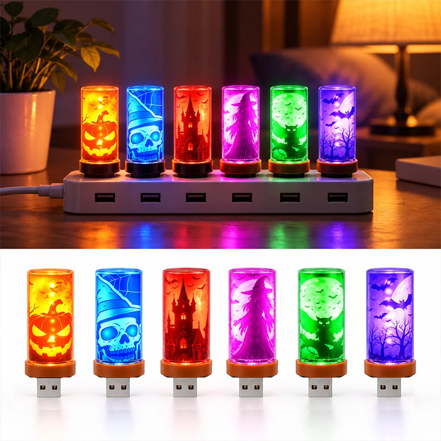 Mini Halloween USB Glass LED Touch Dimmable Background Atmosphere Night Light Festival Decor Toy Laptop Plug and Play Lamp