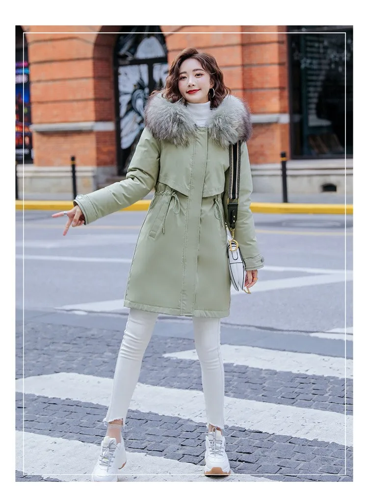 

Parkas For Winter Womens Autumn Padded-Cotton Fillings Smooth Overcoats Fluff Ties Warm Softshell Elegant Lapel Drawstring Trend