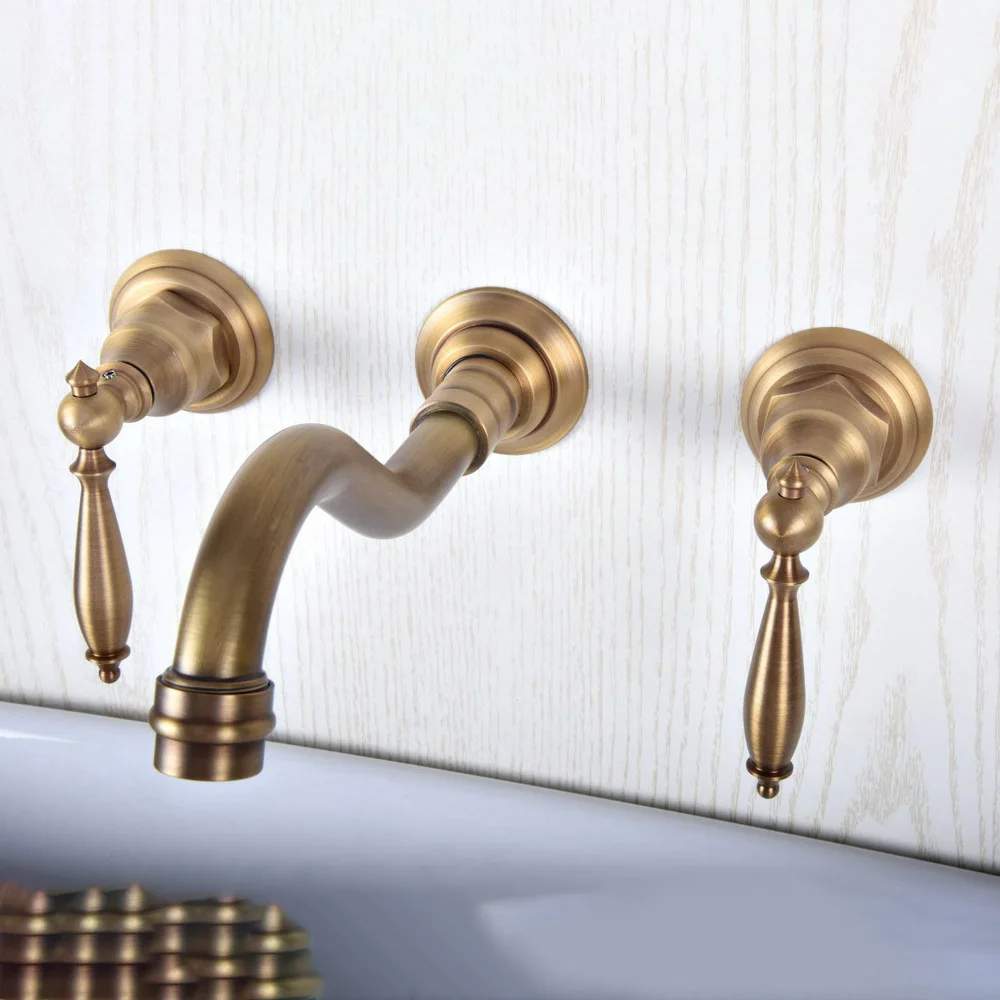 Imagem -04 - Torneira Vintage de Latão com Dois Punhos Torneira de Pia de Lavatório Dsf511 com Buracos para Parede