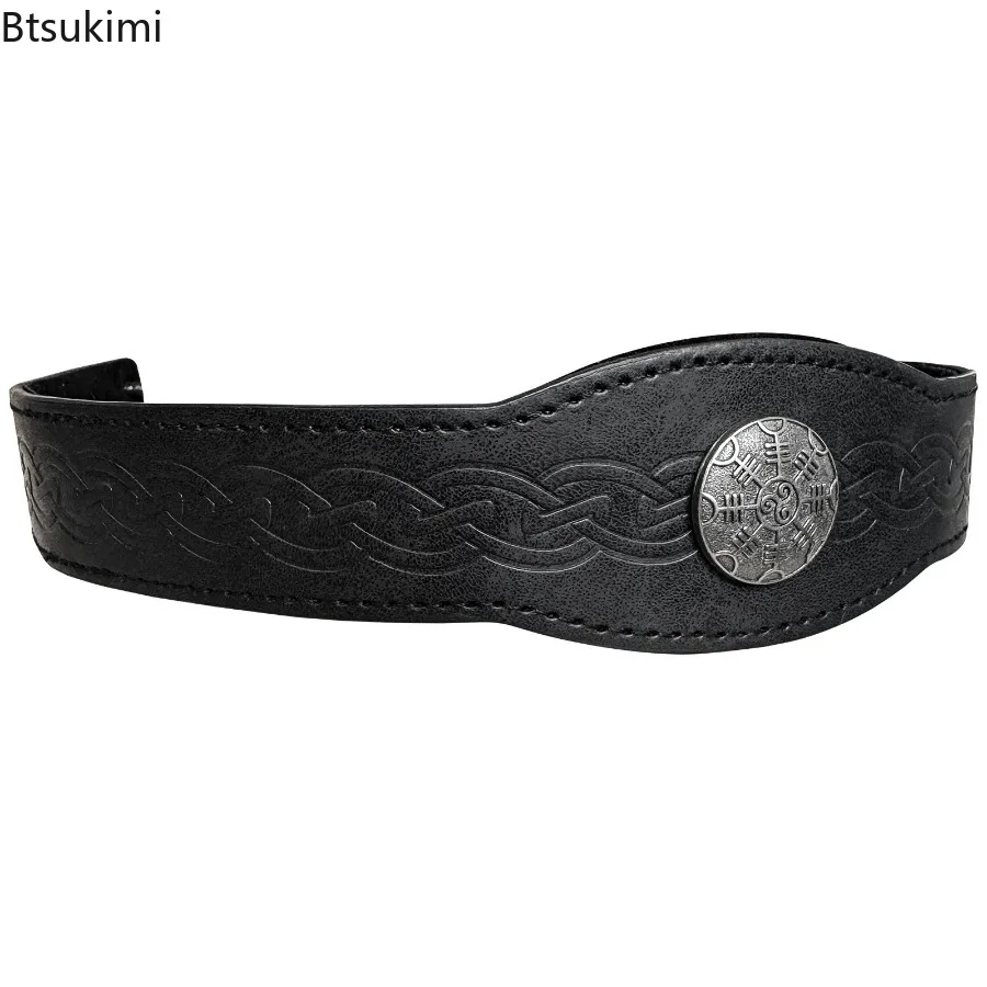 

New Vintage Leather Headband Adjustable PU Leather Head Ring Halloween Costume Accessory Medieval Knight Headwear Cosplay Props