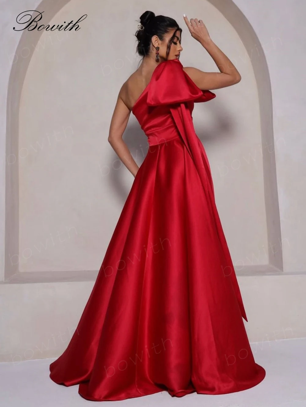 Bowith Red Evening Dress with Bow Shoulder A Line Party Dress for Women Christmas Party Gown 2024 vestidos de fiesta