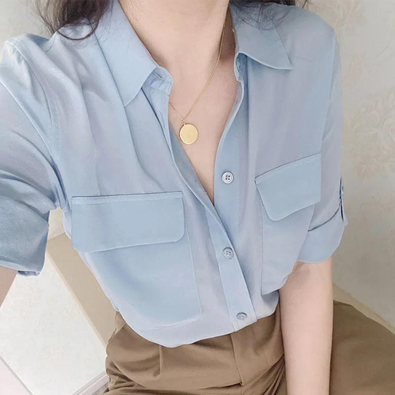 

Classic Faion ort Sve Ne awl Collar Women's irt Summer Casual Loose Sle Silk Blend Polyester Blend