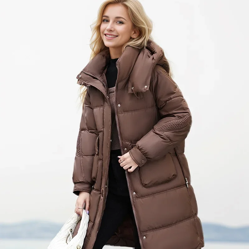 2024 Down Cotton Padded Coach Women\'s Winter Parka Pockets Medium-Length Coat New Female Hooded Warm Cotton Jacket Wholesale