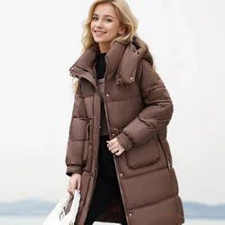 2024 Down Cotton Padded Coach Women's Winter Parka Pockets Medium-Length Coat New Female Hooded Warm Cotton Jacket Wholesale