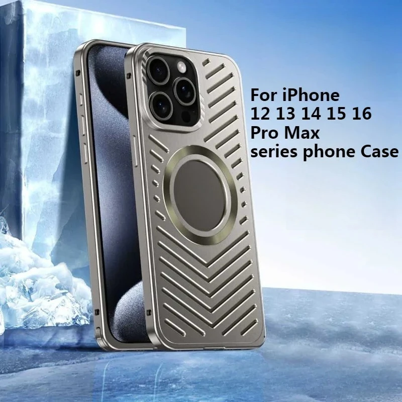 

Luxury Metal Heat Dissipation Magnetic Phone Cases Aluminum Cooling Cover for IPhone 12 13 14 15 16 Pro Max Series MagSafe Case