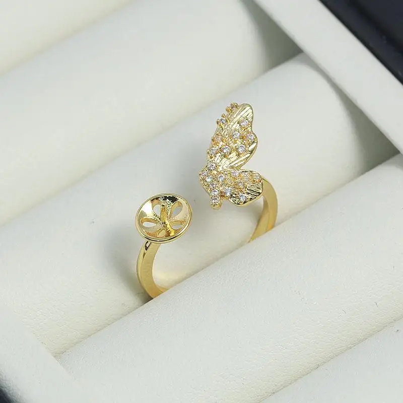 DIY Pearl Accessories New Copper Gold-plated Zirconium Exquisite Butterfly Wing Ring Empty Holder Temperament Simple Versatile