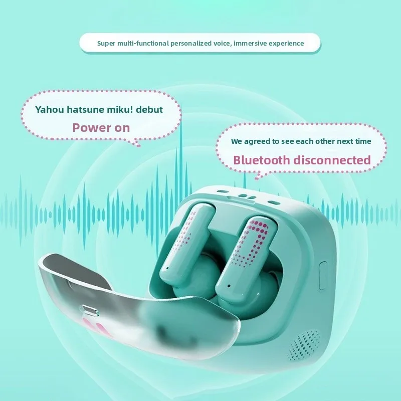 Słuchawki bezprzewodowe Bluetooth Kawaii Hatsune Miku Cartoon z małym ekranem dotykowym, miękkie etui w zestawie, super urocze akcesoria, uroczy prezent.