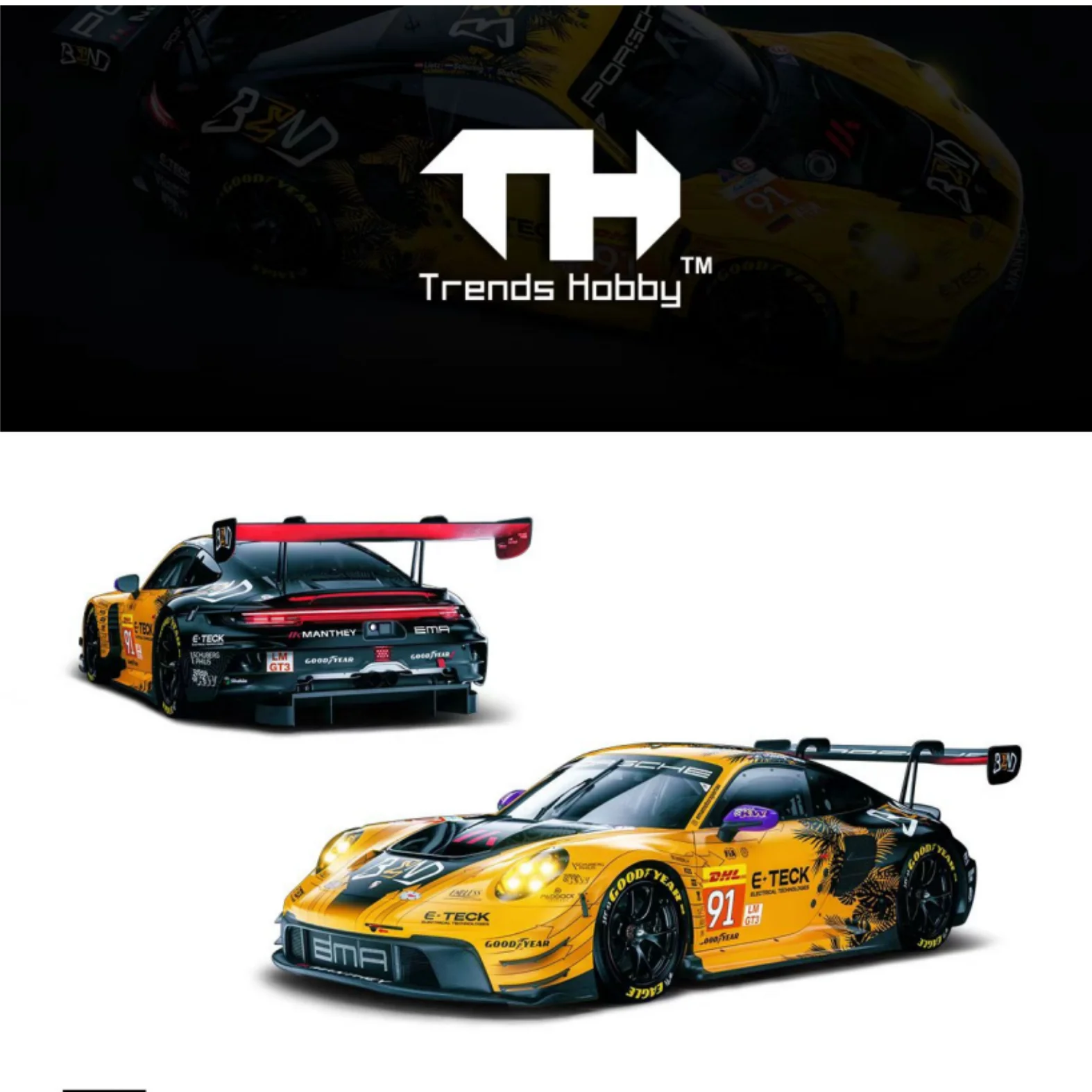 Pre-Sale 1:64 TH Porsche 911 GT3 R Le Mans 24H 2024 #91 #92 Alloy Diecast Model view 6