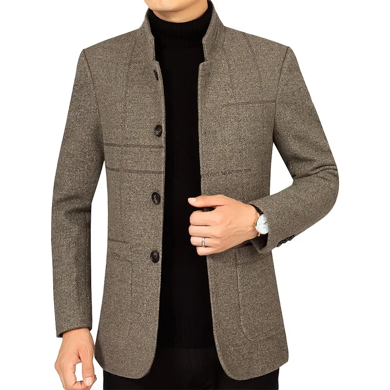 Men Cashmere Stand-up Collar Blazers Jackets Business Casual Suits Coats New Autumn Winter Male Suits Jackets Blazers Coats 4XL