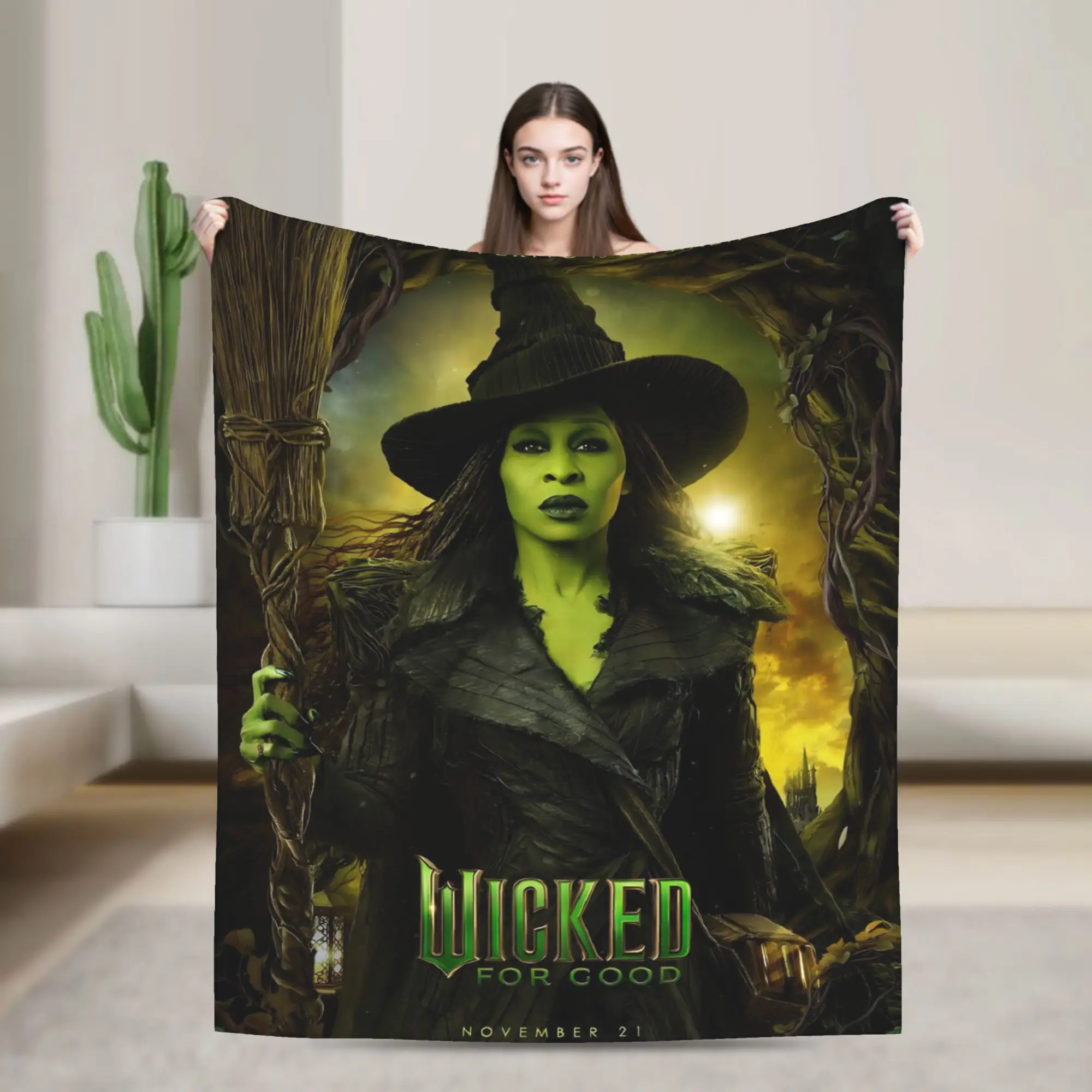 Wicked 2 Musical Movie Poster Decken Elphaba und Glinda Warme Plüsch-Überwurfdecke für Outdoor-Flanell-Tagesdecke, Bettdecke