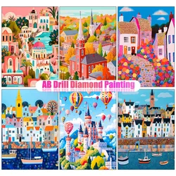 5D DIY AB Diamond Painting Architectural Landscape Full Diamond Mosaic Embroidery City Scenery Cross Stitch Art Decoration Gift