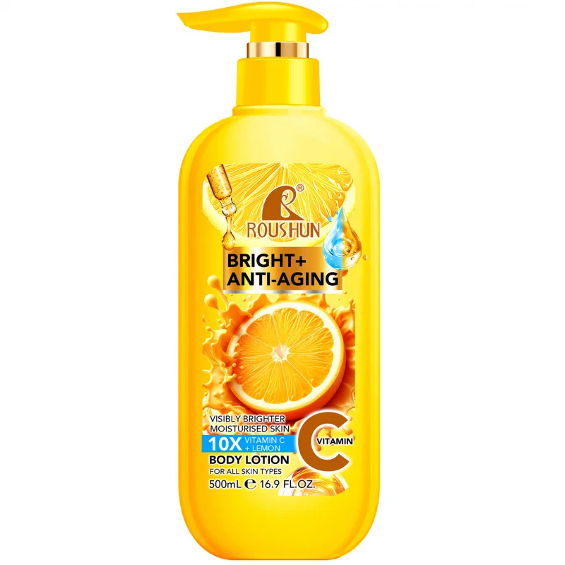 500ml ROUSHUN VITAMIN C+LEMON Körperlotion Feuchtigkeitsspendend und pflegend Erfrischender Duft Nicht fettig Große Packung