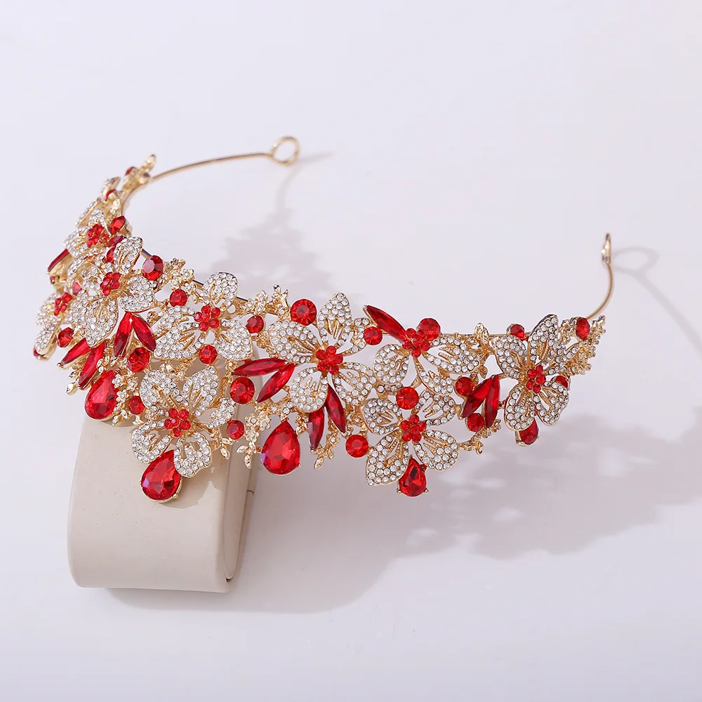 الفاخرة ورقة حجر الراين تاج خوذة الأميرة على غرار الباروك الشعر تاج الزفاف فستان الزفاف الكبير ثوب الملحقات #6