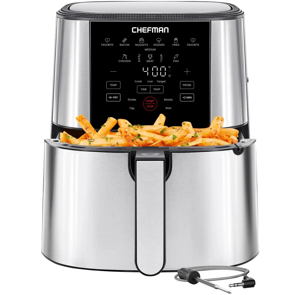 

5 Qt. Digital Air Fryer with Temperature Probe - Stainless Steel, New,The integrated probe thermometer,dishwasher-safe,nonstick