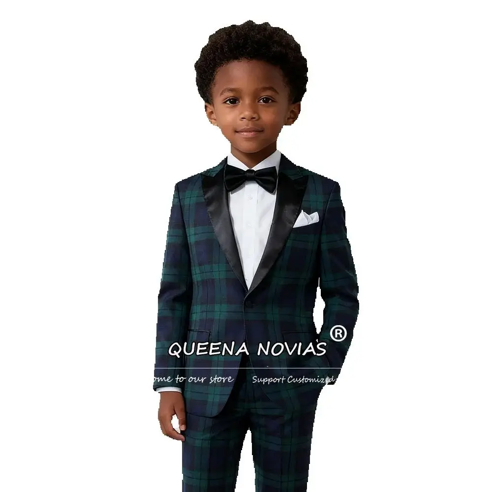 

Classic Plaid Check Boys Suits For Wedding Notched Lapel Kid's Blazers Customized 2 Pieces Sets Children Formal Party Tuxedos