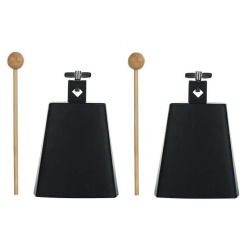 2Pcs 5 Inch Cow Bell Noise Maker Cowbell Percussion Instrument With Handle Stick For Drum Set Kit Percussion