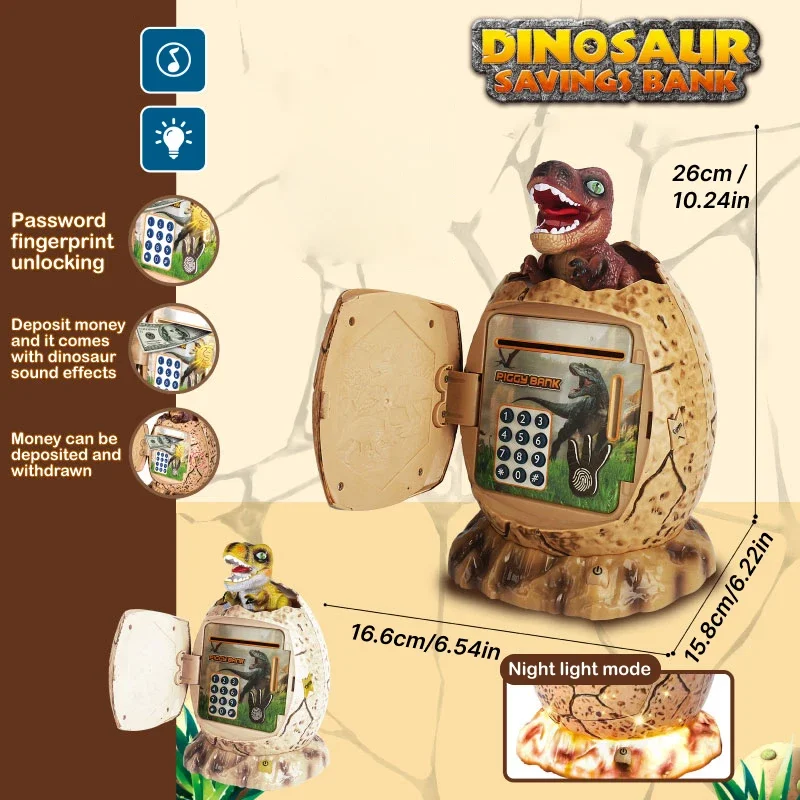 Hucha de huevo de dinosaurio con contraseña, luces de música, caja fuerte con huella dactilar, dinero en efectivo, Caja de Ahorro electrónico, juguetes para niños, regalo de cajero automático