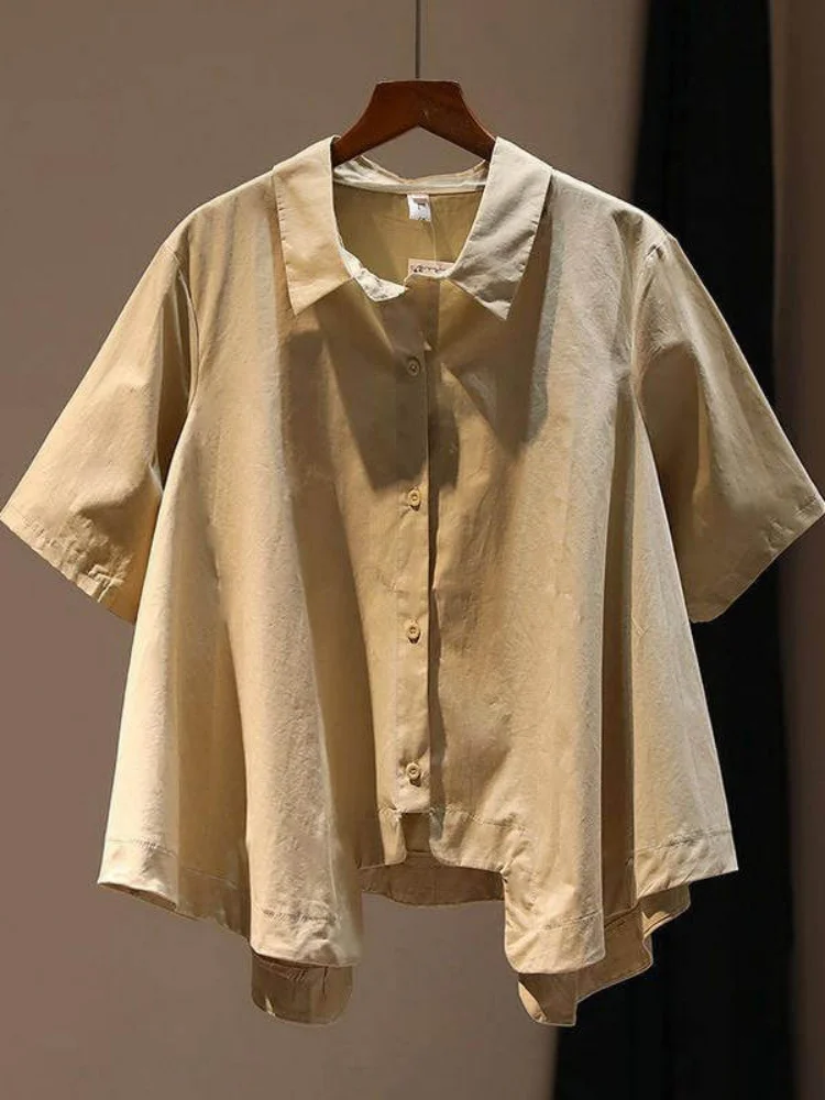 

2026 New Summer Women's Unique Design Short Sleeve Shirt Loose Irregular Hem Top With Fashion Style For Daily Casual Streetwear