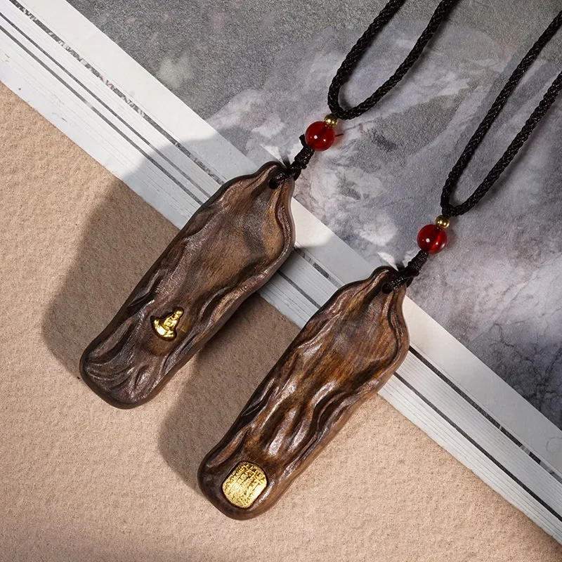 

Fragrant Wood Random Pendant Necklace Lotus Leaf Neck Hanging Chain Ping An Brand Wood Carving Vintage Pendant Wen Play Wooden