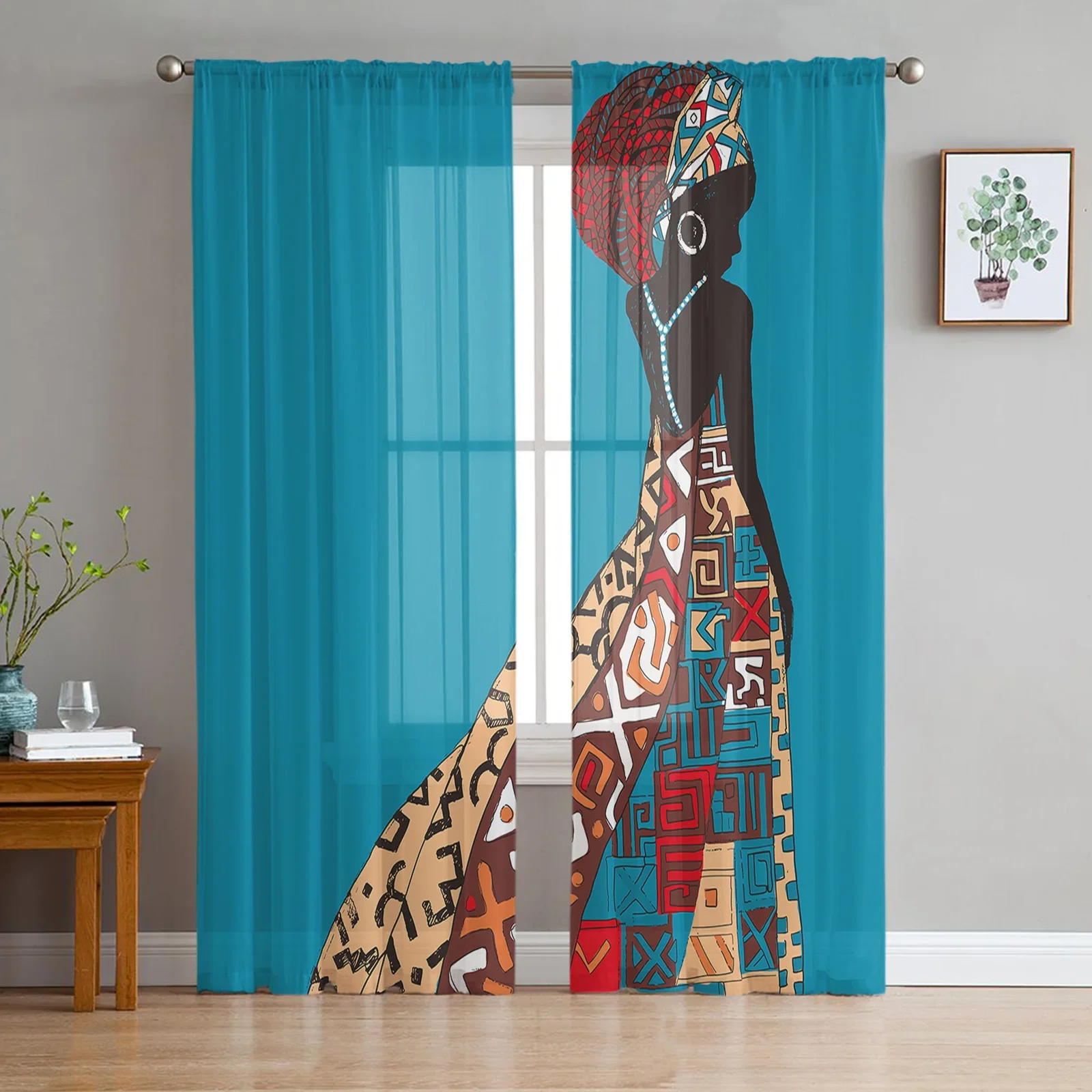 African Black Women Tulle Curtains For Living Room Bedroom Kitchen Decoration Chiffon Sheer Voile Window Curtains Custom Drape