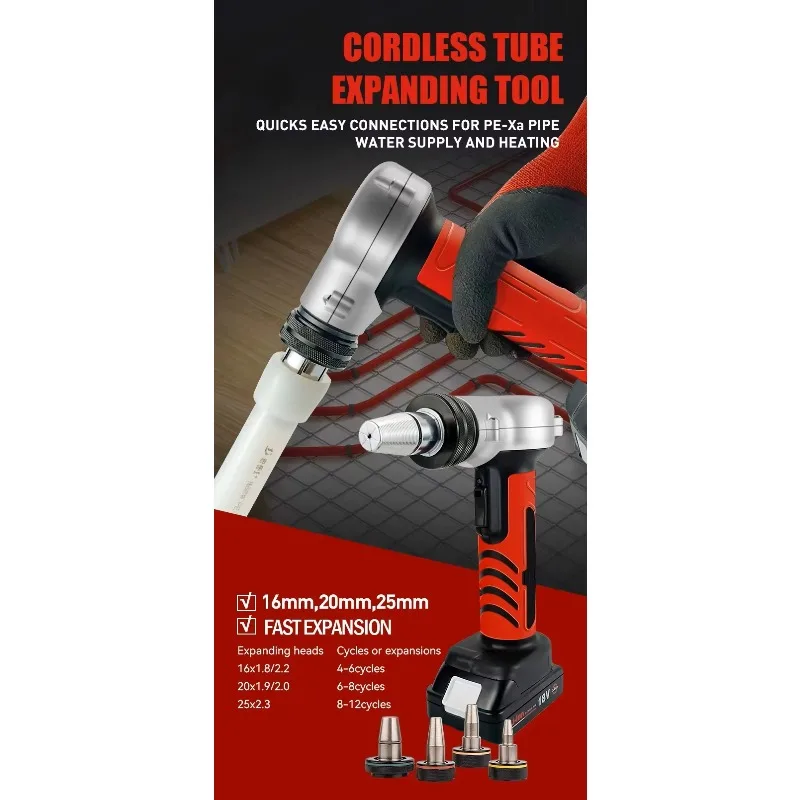 

Rechargeable 18V 2.0Ah Lithium Battery Quick Connect Pipe Expansion Tool Water Hose Plug PE-XA Expander