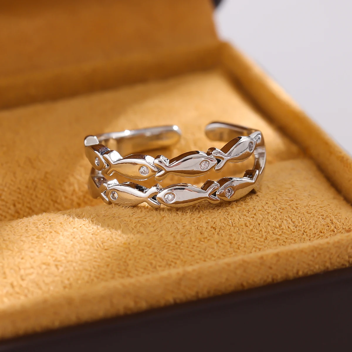 Women's 925 Sterling Silver Double-Layer Fish Opening Ring
