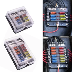 Car Boat Fuse Box Holder With 6 Ways 12 Ways Blade Fuse Holder Block & Warning Indicator 12V 36V Power Distribution Panel Board