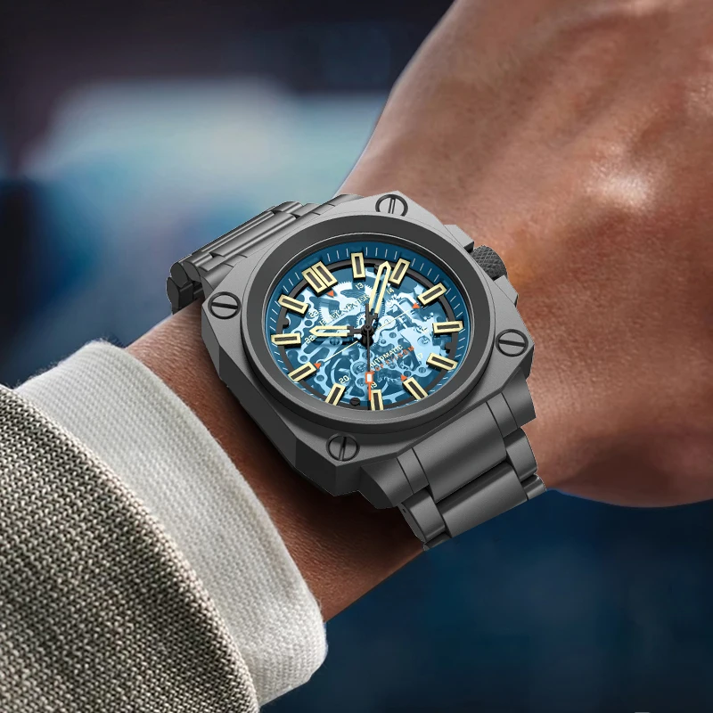 FeelNever Professional Automatic Men's Watches Casual Steel Band Sapphire Crystal Waterproof Luminous Mechanical Man Watch Gifts view 5