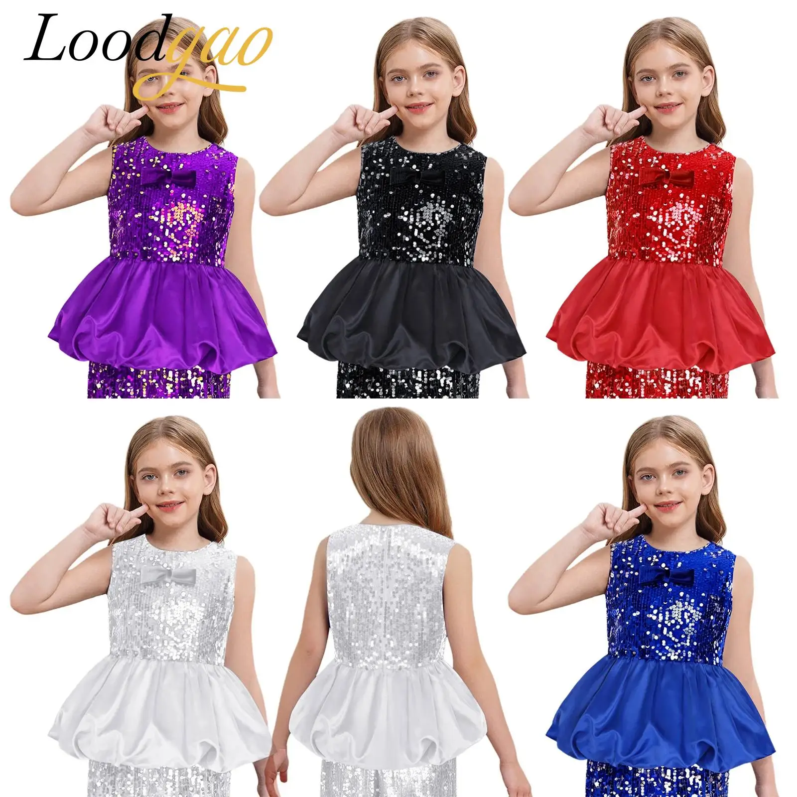 

Girls Glittery Sequined Music Festival Rave Tops Dance Party Tank Top Sleeveless Vest Princess Costumes