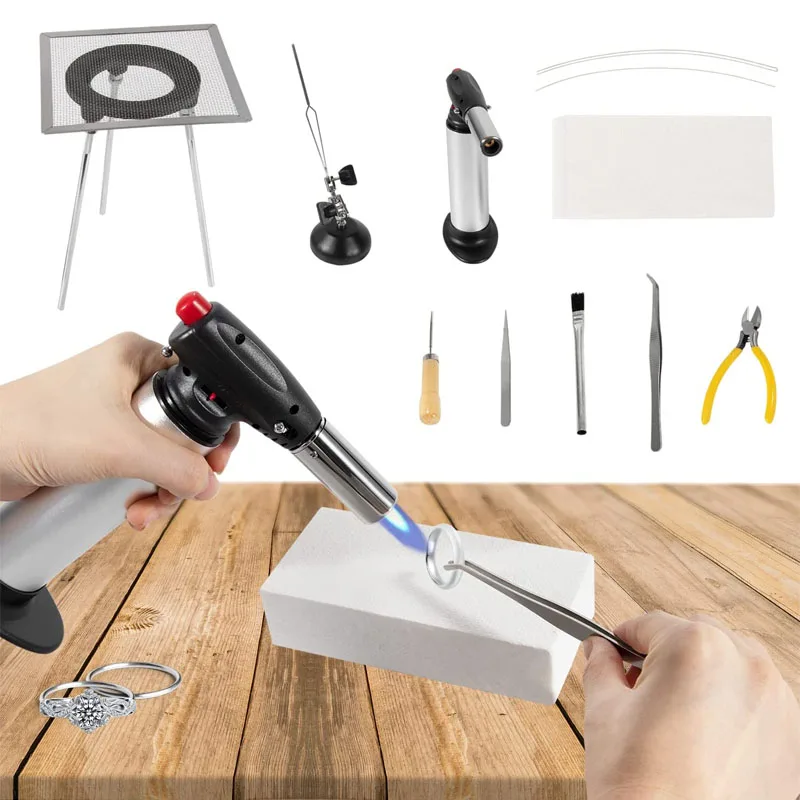 Jewelry Soldering Kit Butane Torch, Third Hand, Tweezers, Tripod, Wire Cutter and Soldering Block for Beginner Silversmiths