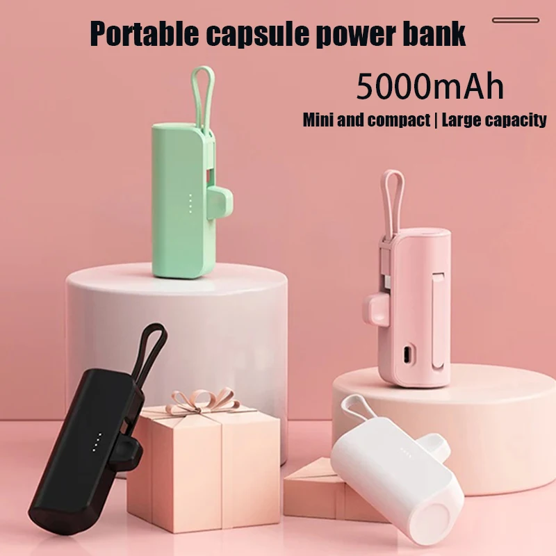 

5000mAh Mini Power Bank Capsule Portable Charger Wireless Fast Charging External Spare Battery for iPhone Huawei Xiaomi Type-c