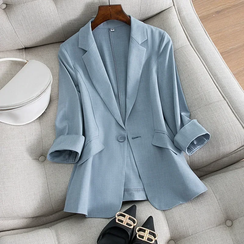 Seven-point Sleeve Solid Color Small Suit Jacket for Women Spring and Summer New Korean Version of Temperament Slimming Suit Top