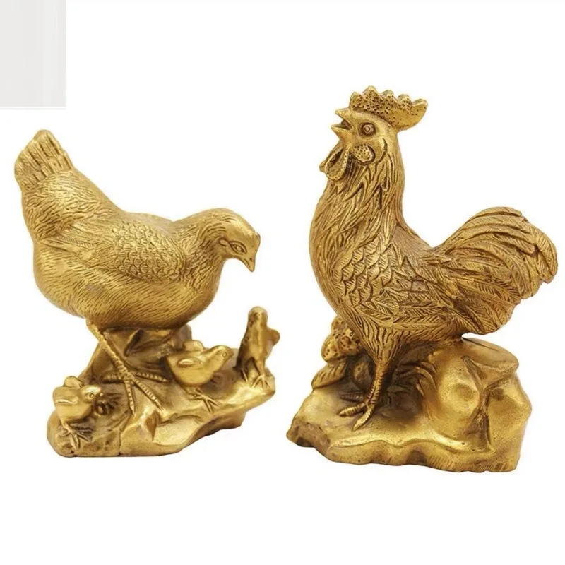 , brass rooster ornament, golden hen, twelve zodiac signs chicken, auspicious mascot, home living room craft decora
