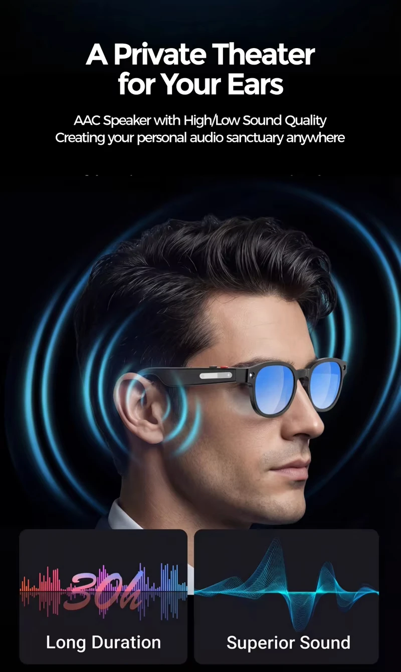 Lenovo for Men Women 8MP AI Smart Glasses 8k HD Camera Glasses AI Wake-up Bluetooth Music Audio Sunglasses Language Translation image 3