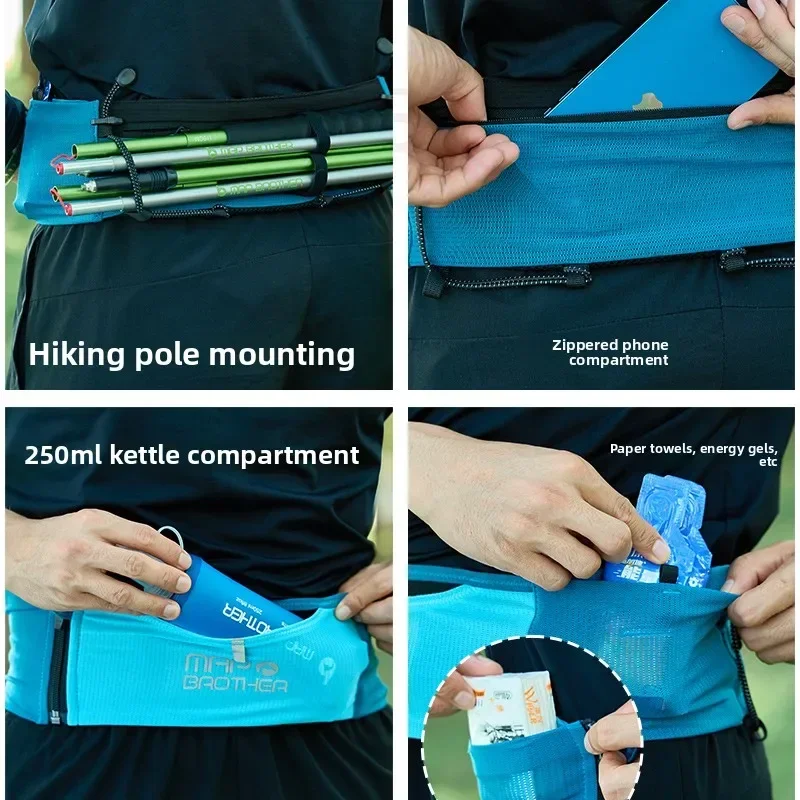 MAP BROTHER W1003 حزمة خصر رياضية سوداء متعددة الوظائف بسحاب للجري خفيفة الوزن للسفر مناسبة لمحفظة مفاتيح الجيب