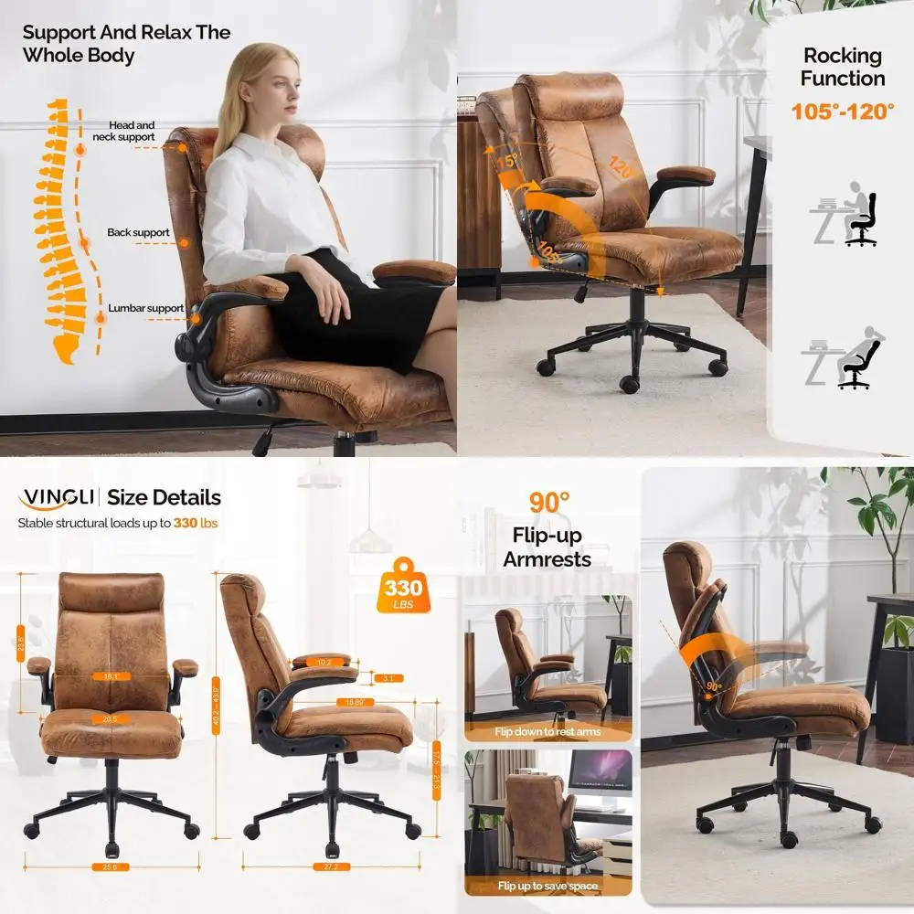 

Brown Microfiber Ergonomic Swivel Chair with Padded Arms for Home Office, Gaming, and Study Spaces