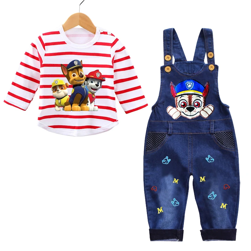 Spring Summer Baby Boy Clothes Set Baby PAW Patrol T-shirt+Jeans 2Pcs Infant Toddler Cartoon Cotton T-shirt + Belt Pants Set