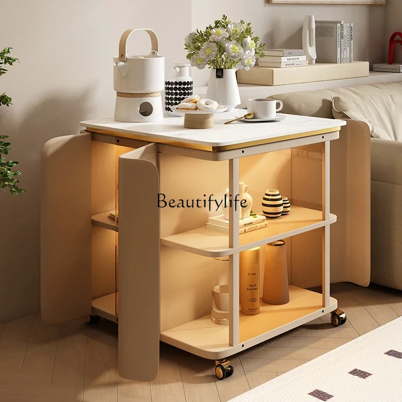 LJY * خزانة جانبية للأريكة الفاخرة الخفيفة، كراك مربع لغرفة المعيشة، خزانة شاي، حافة أريكة متنقلة بالرياح الكريمية #2