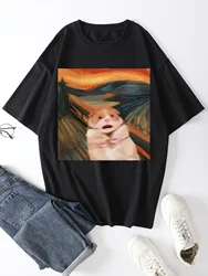 Funny Screaming Hamster Graphic Print Creative Top Casual Short Sleeve Crew Neck T-shirt Clothing for Summer  Women Clothing