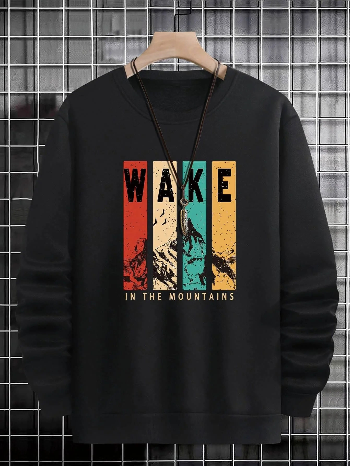 Colorful Mountain Range Wake Word Sweatshirt For Man Comfortable New Hoody Street Casual Clothing Hip Hop Crewneck Pullovers