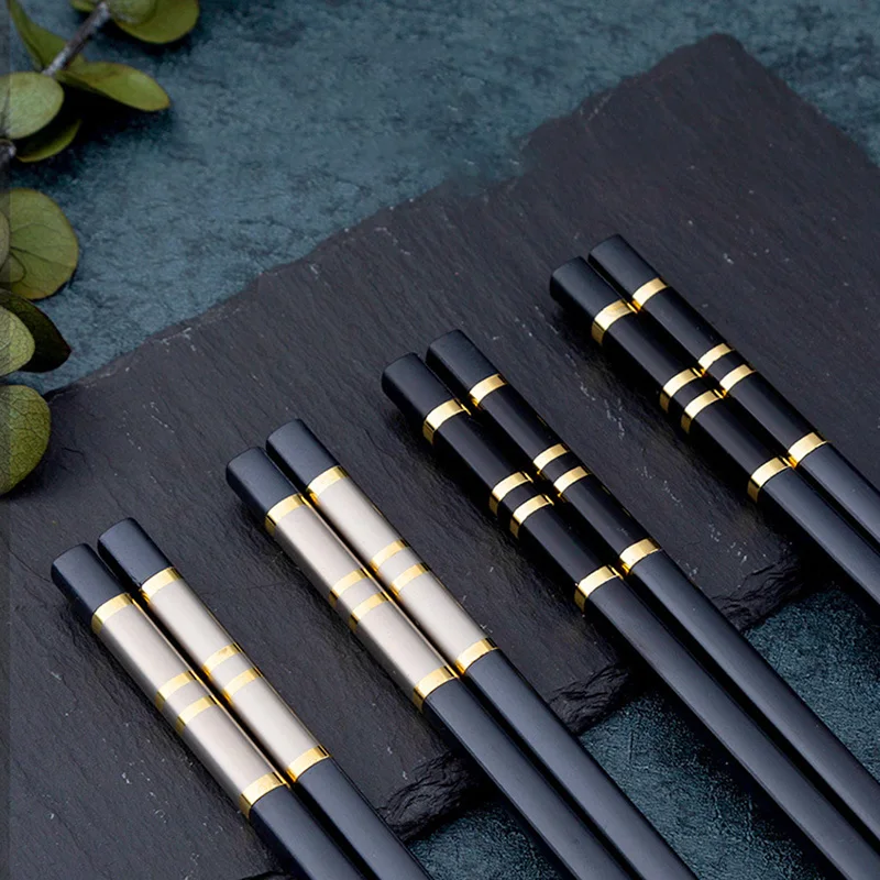 10 Pair Alloy Chopsticks Sushi Sticks Tableware Chinese Food Stick Catering Utensils Non-slip Household Kitchen Utensils