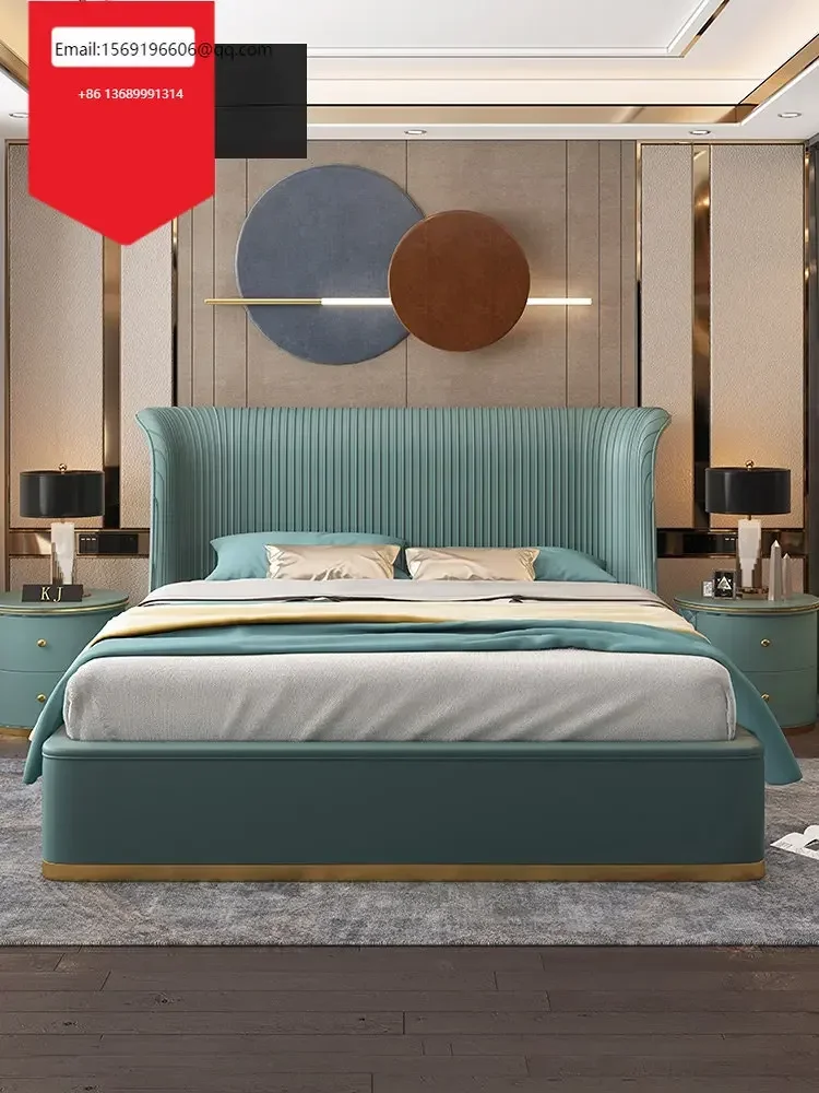 

Italian light luxury leather double wedding master bed soft bed minimalist modern furniture