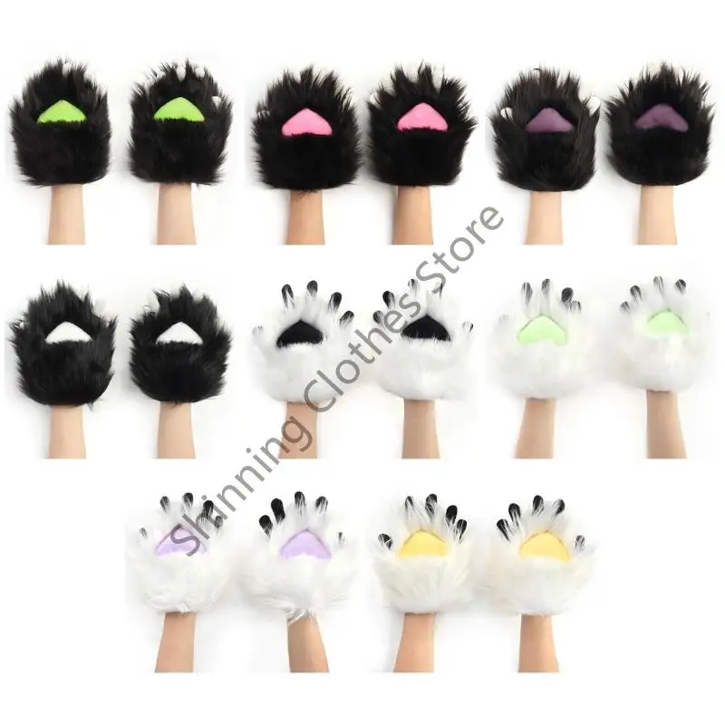 

M68A плюшевые перчатки с когтями волка, плюшевые пушистые перчатки с когтями кошек, меховой костюм, варежки с лапами животных,