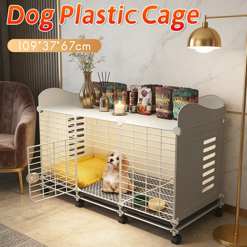 

Sturdy Wire Dog Kennel Crate End Table with Wheels & Tray Furniture-Style Indoor Dog House for Small Medium Large Dogs