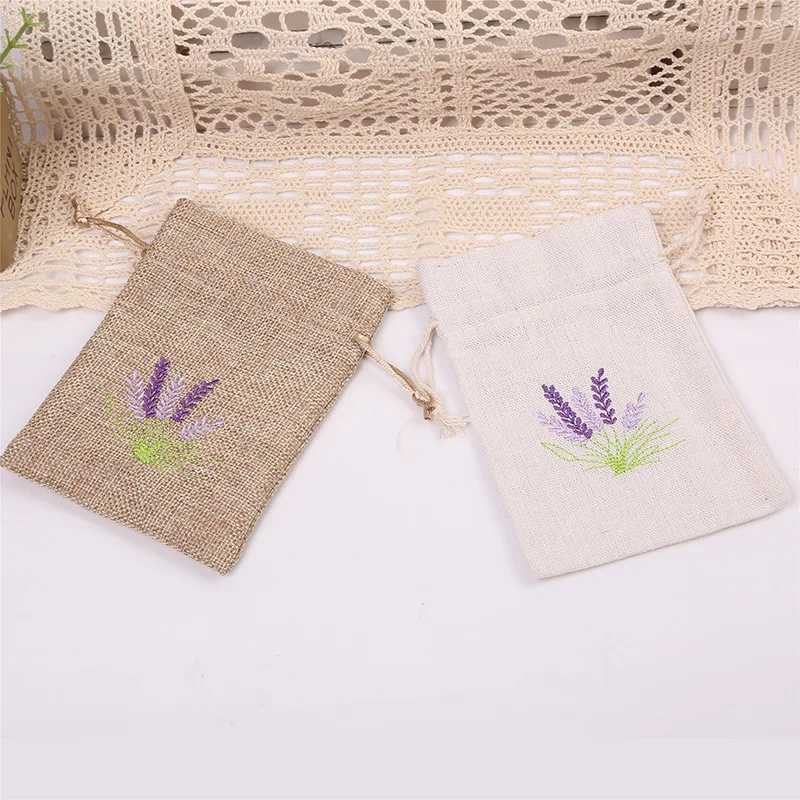 Bolsa de cáñamo de imitación de lavanda impresa, 5 piezas, 10x14cm, embalaje de regalo pequeño para fiesta de boda, adornos de decoración del hogar