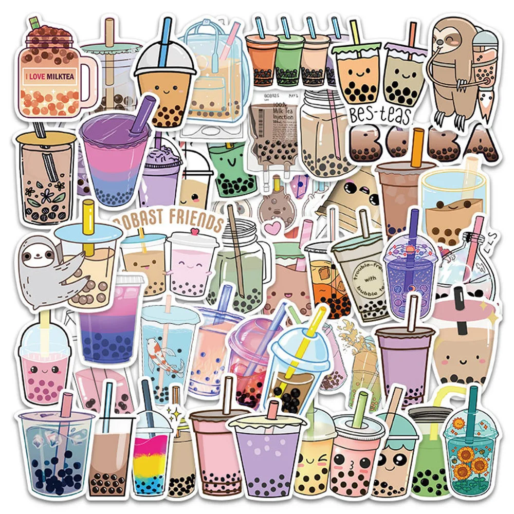 10/30/50pcs Cute Pearl Milk Tea Stickers Bubble Tea Drink Cartoon Decals for Kid DIY Laptop Water Bottle Kawaii Sticker Toy Gift