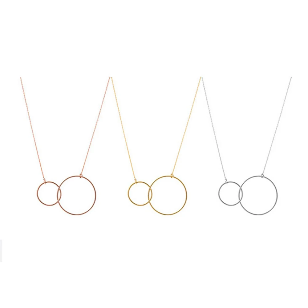 Double Round Circle Silver Color Necklace For Women Fashion Jewerly Collares Kolye